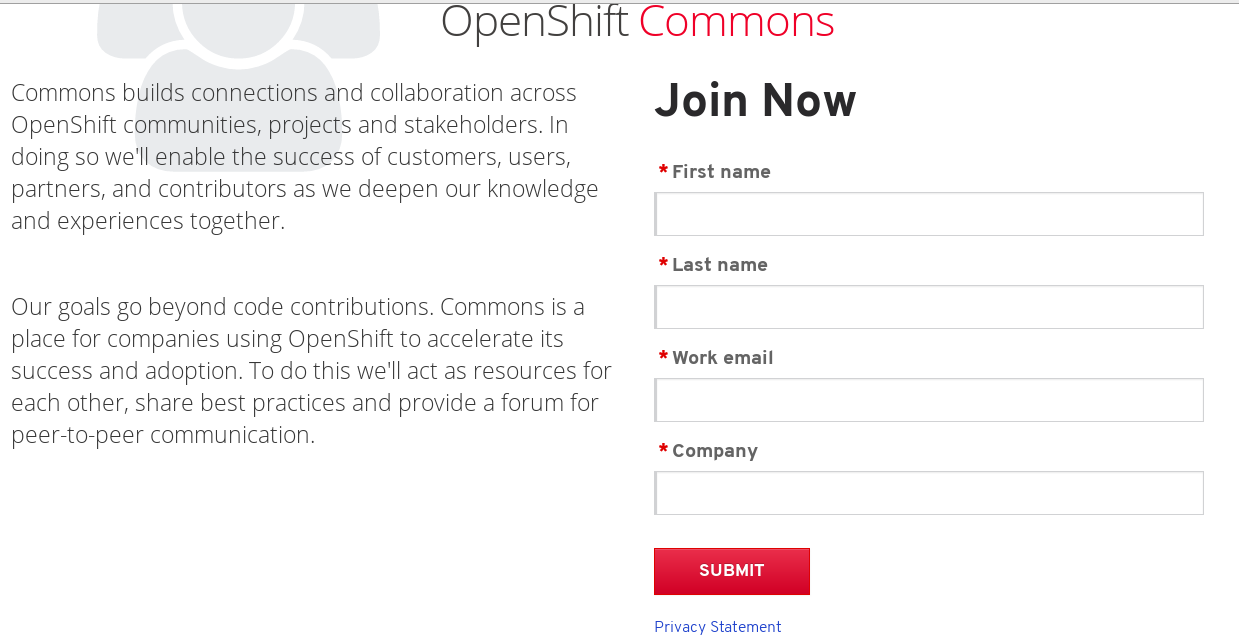 Cadastro de email na comunidade OpenShift .